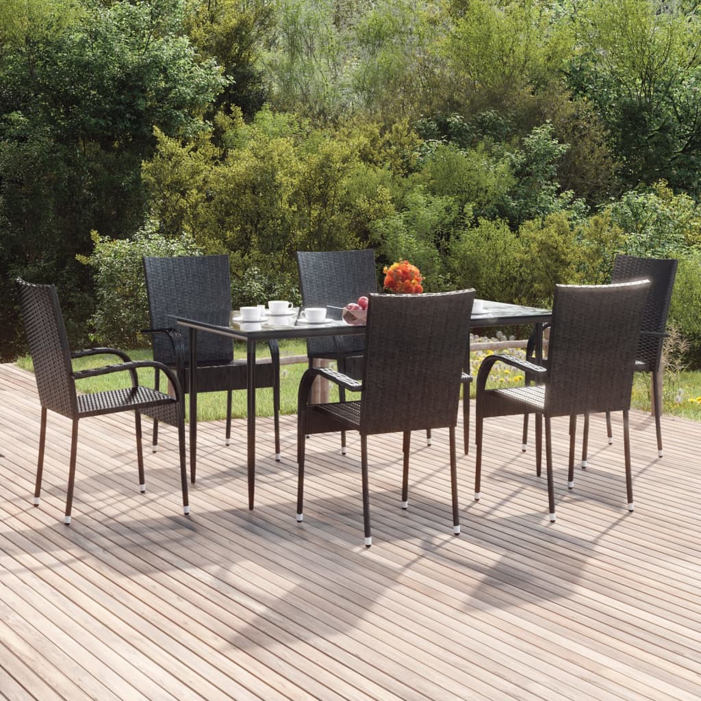 vidaXL Garden Dining Set | Black | PE rattan | Medium | Stackable