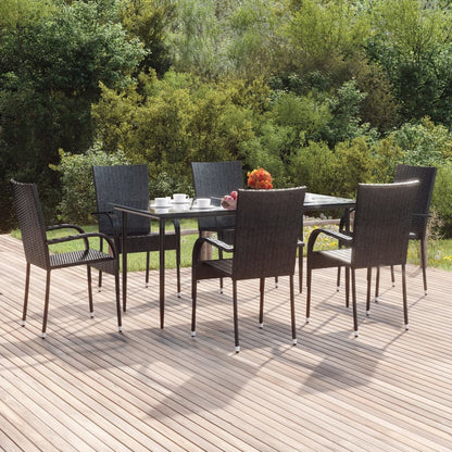 vidaXL Garden Dining Set | Black | PE rattan | Medium | Stackable