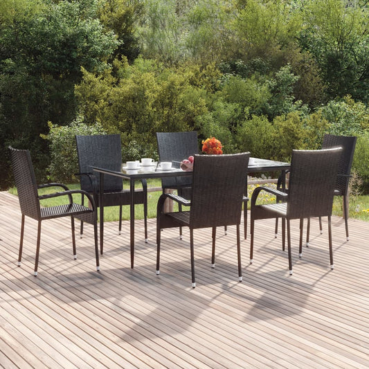 vidaXL Garden Dining Set | Black | PE rattan | Medium | Stackable