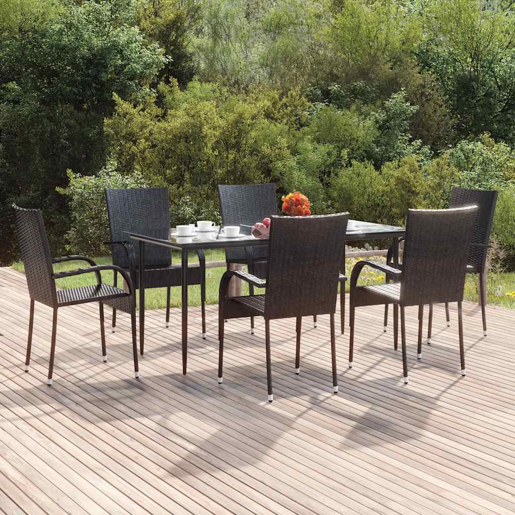 vidaXL 7 Piece Garden Dining Set Black Poly Rattan