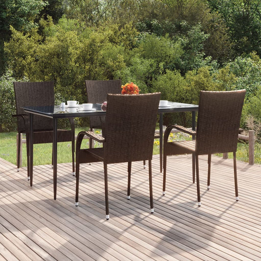 vidaXL Garden Dining Set | Brown | PE Rattan | Large | Stackable
