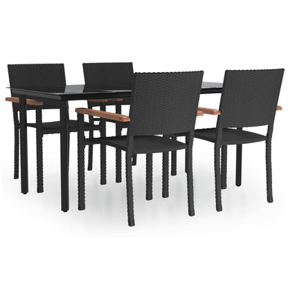 vidaXL 5 Piece Garden Dining Set Black Poly Rattan
