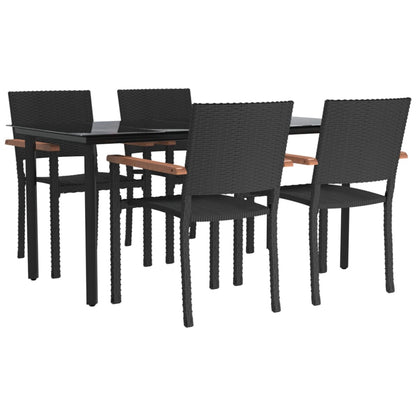 vidaXL 5 Piece Garden Dining Set Black Poly Rattan