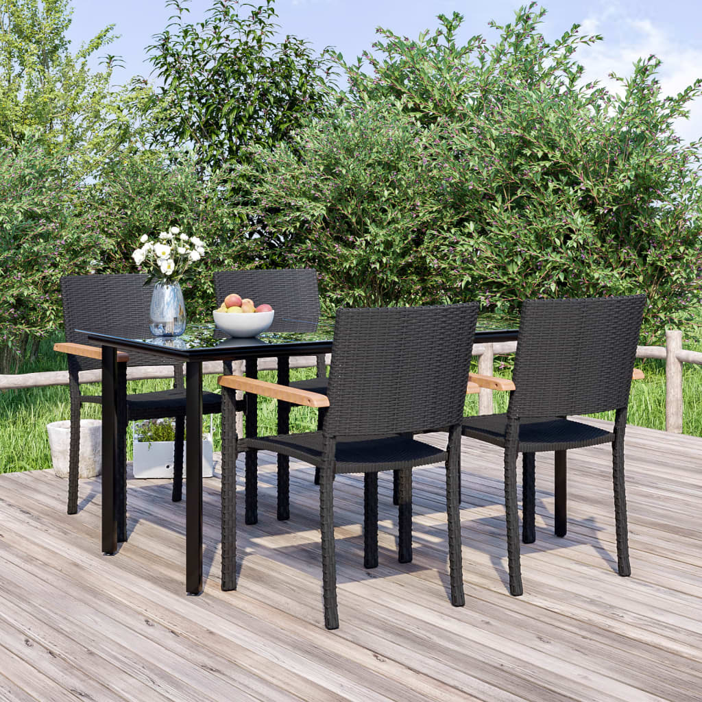 vidaXL 5 Piece Garden Dining Set Black Poly Rattan