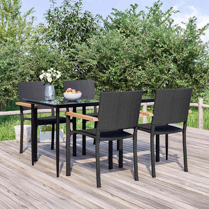 vidaXL 5 Piece Garden Dining Set Black Poly Rattan