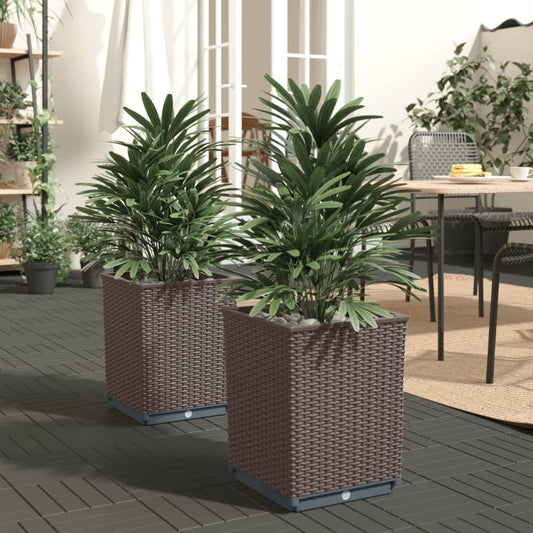 vidaXL Planters 2 pcs Brown 30x30x37 cm Polypropylene