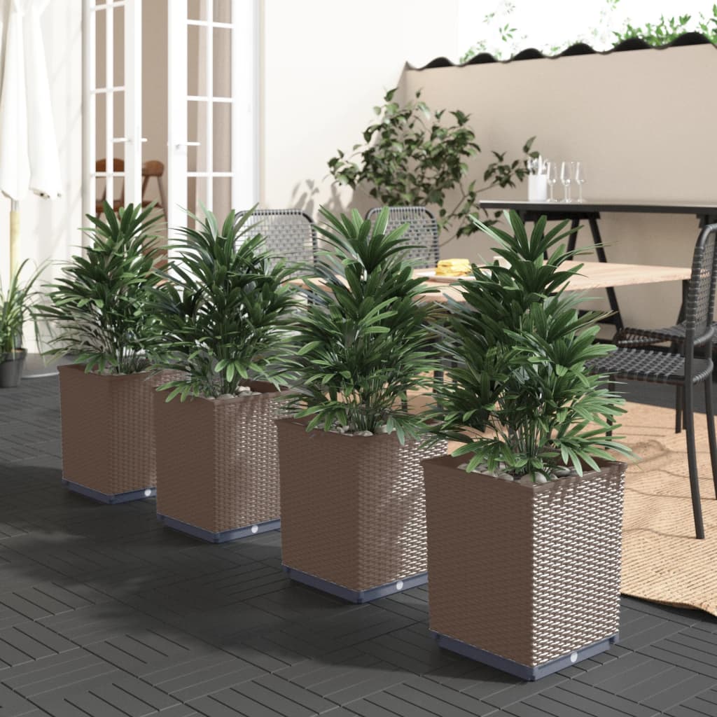 vidaXL Planters 4 pcs Brown 30x30x37 cm Polypropylene