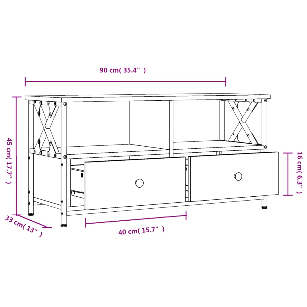 vidaXL TV Cabinet Sonoma Oak 90x33x45 cm Engineered Wood&Iron