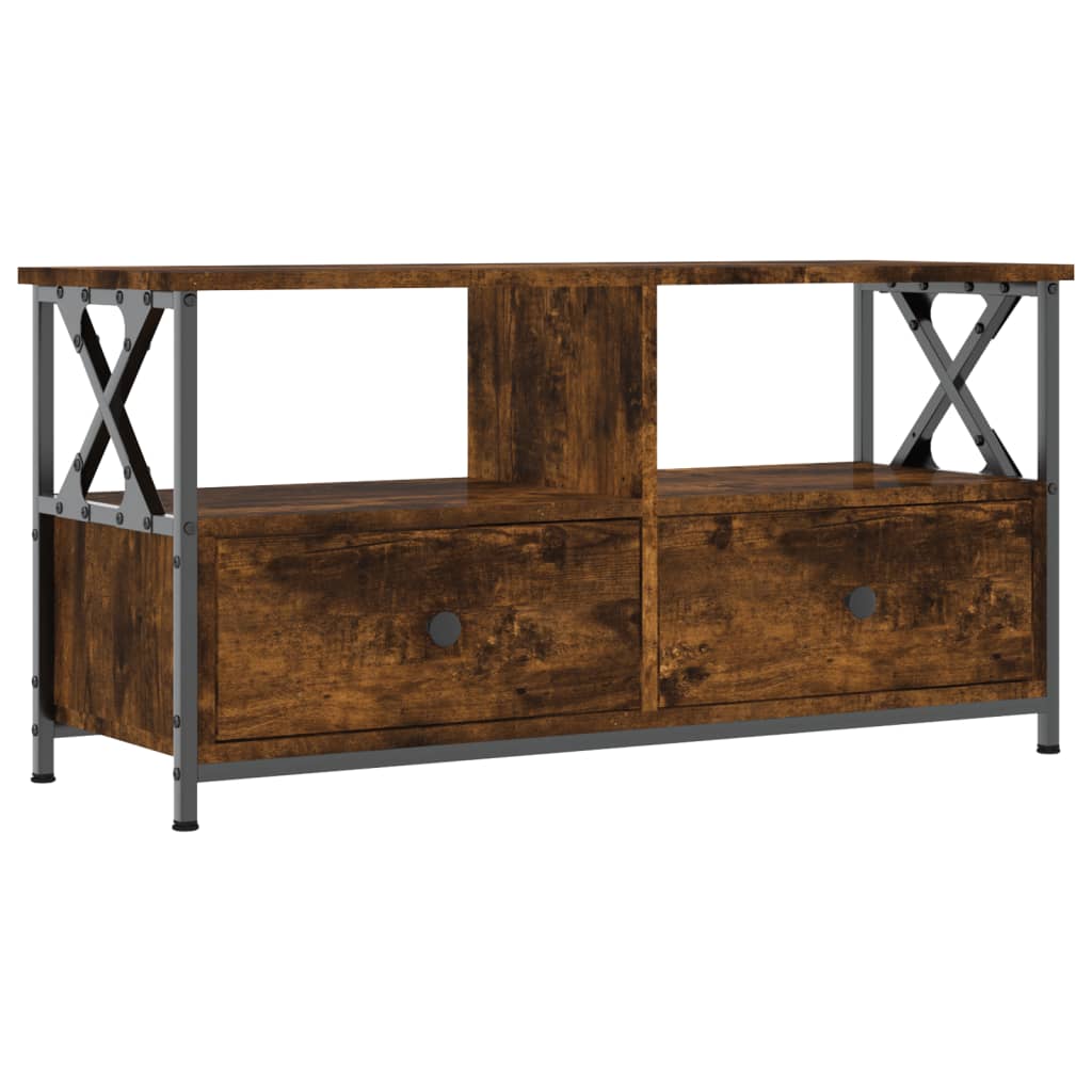vidaXL TV Cabinet Smoked Oak 90x33x45 cm Engineered Wood&Iron
