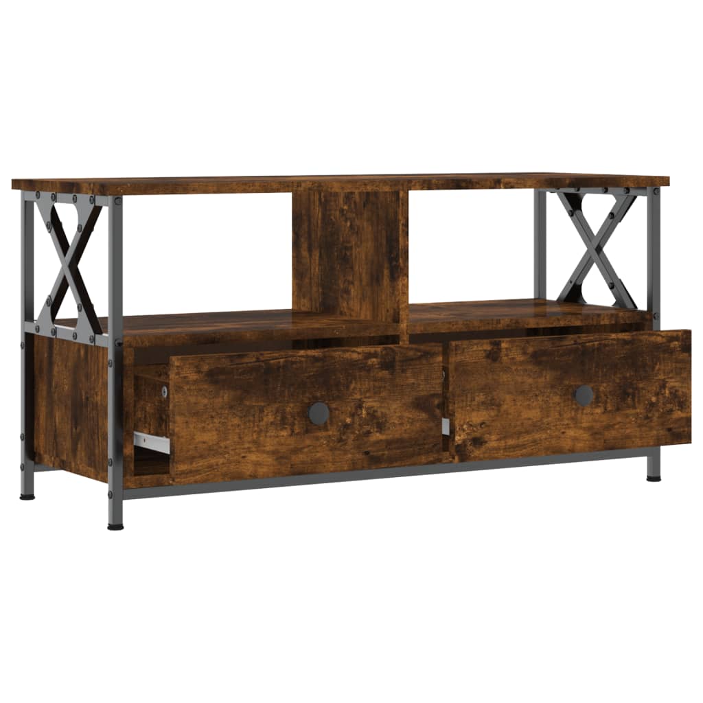 vidaXL TV Cabinet Smoked Oak 90x33x45 cm Engineered Wood&Iron