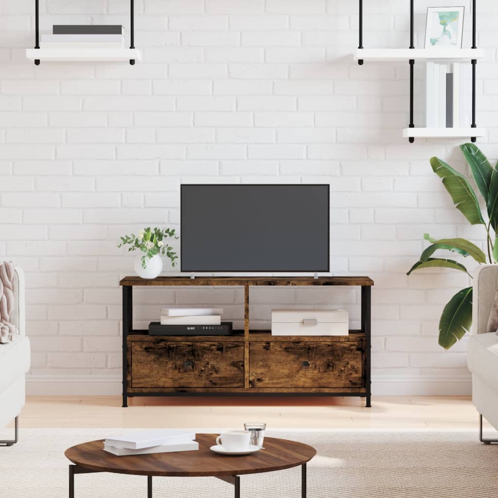 vidaXL TV Cabinet Smoked Oak 90x33x45 cm Engineered Wood&Iron
