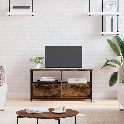 vidaXL TV Cabinet Smoked Oak 90x33x45 cm Engineered Wood&Iron