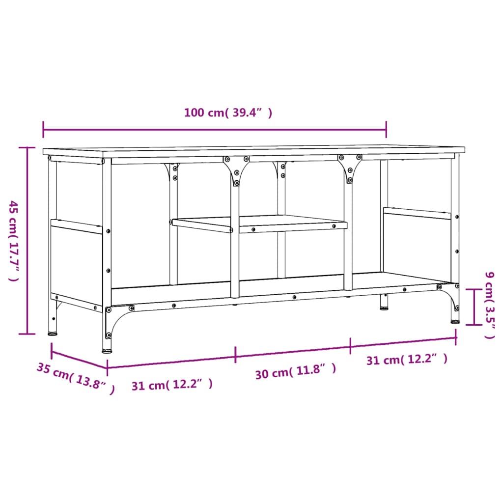 vidaXL TV Cabinet Sonoma Oak 100x35x45 cm Engineered Wood&Iron