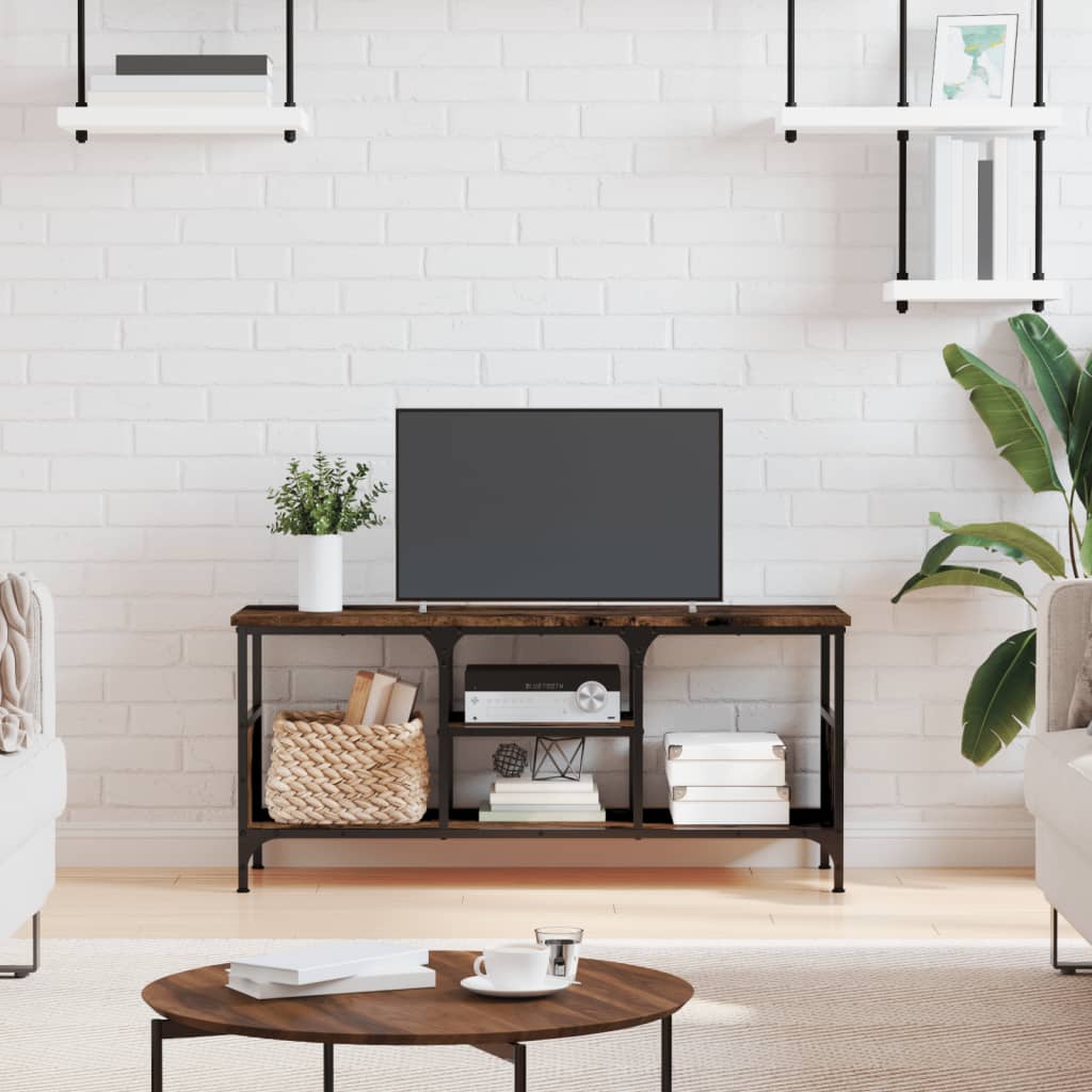 vidaXL TV Cabinet Smoked Oak 100x35x45 cm Engineered Wood&Iron