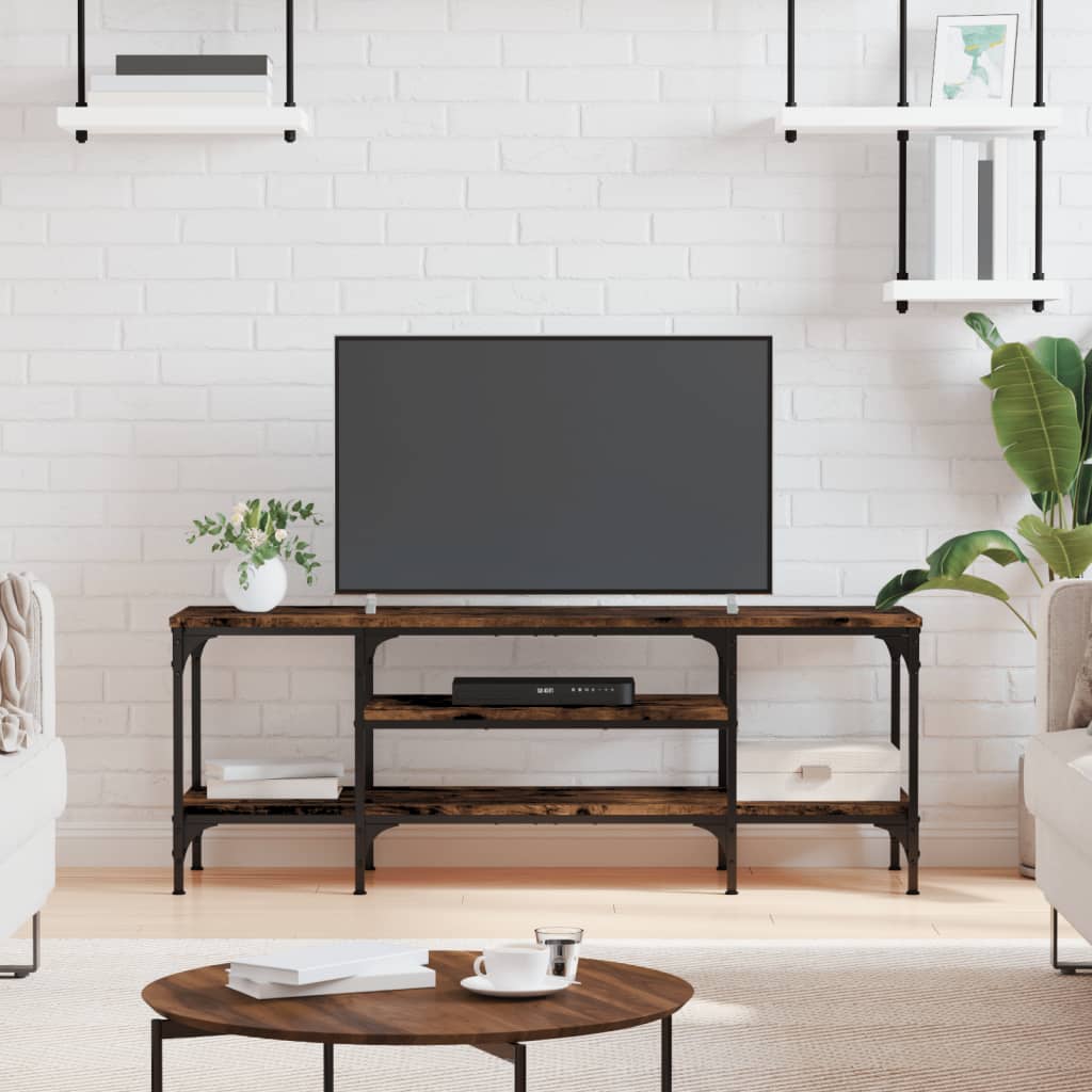 vidaXL TV Cabinet Smoked Oak 121x35x45 cm Engineered Wood&Iron