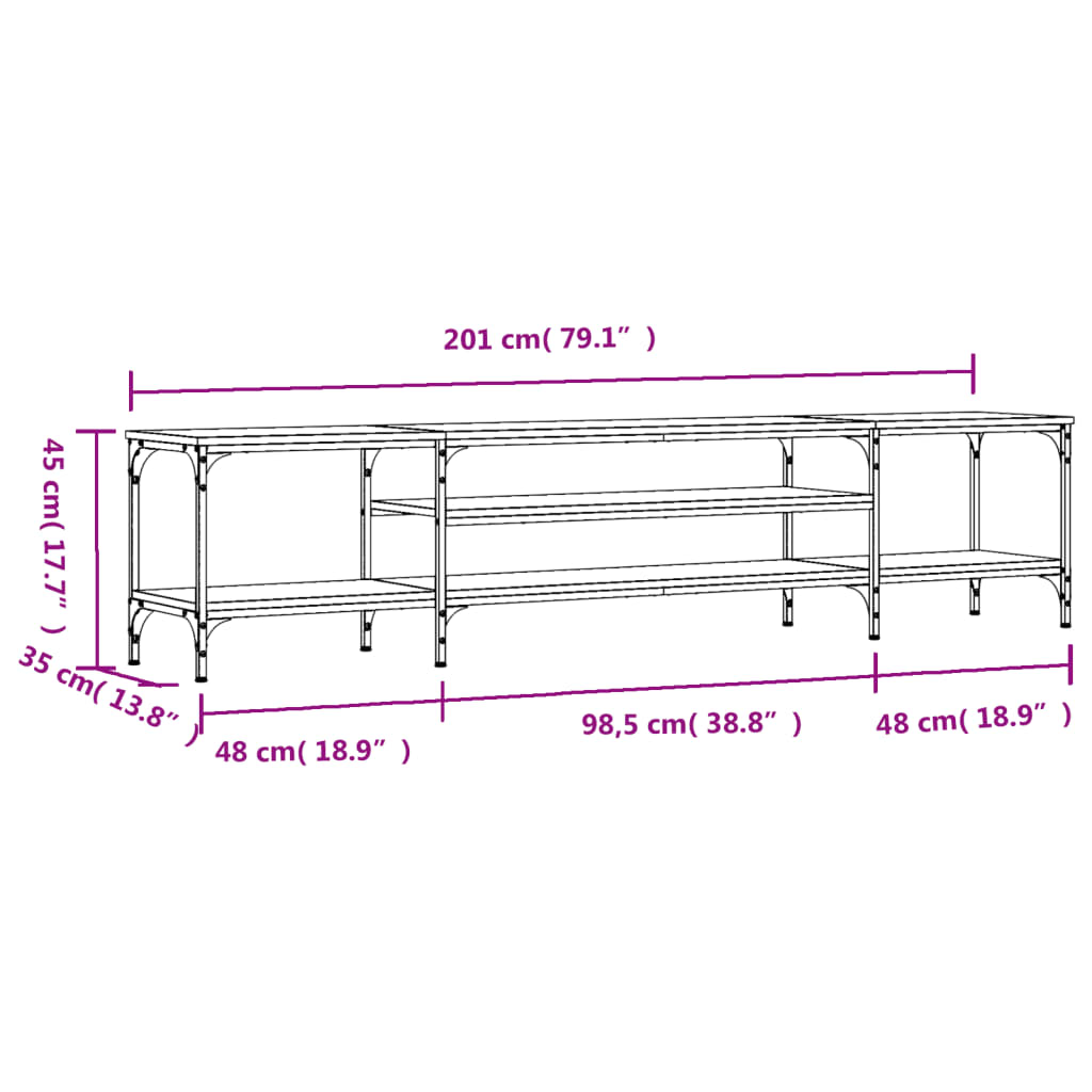 vidaXL TV Cabinet Sonoma Oak 201x35x45 cm Engineered Wood&Iron