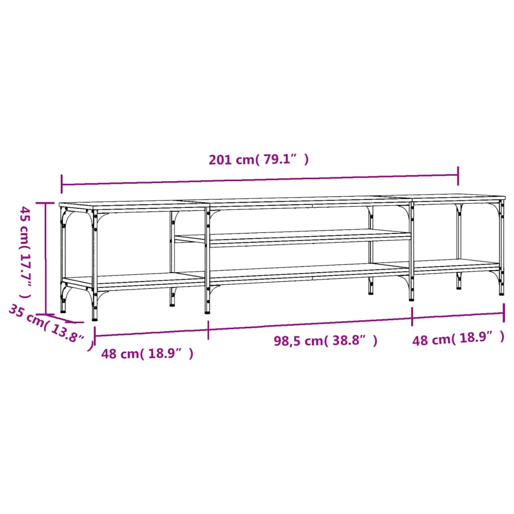 vidaXL TV Cabinet Grey Sonoma 201x35x45 cm Engineered Wood&Iron