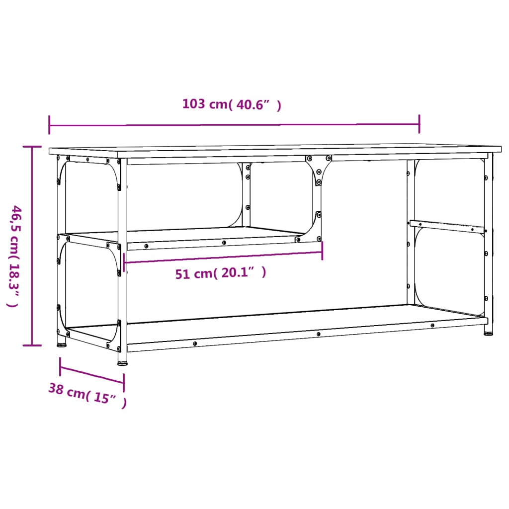 vidaXL TV Cabinet Brown Oak 103x38x46.5 cm Engineered Wood and Steel