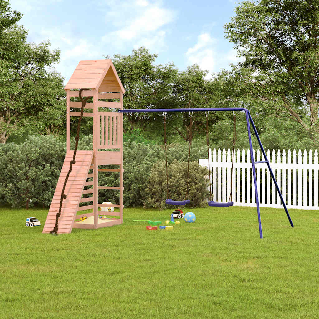 vidaXL Outdoor Playset | Natural wood and blue | Solid Douglas Fir wood | Large