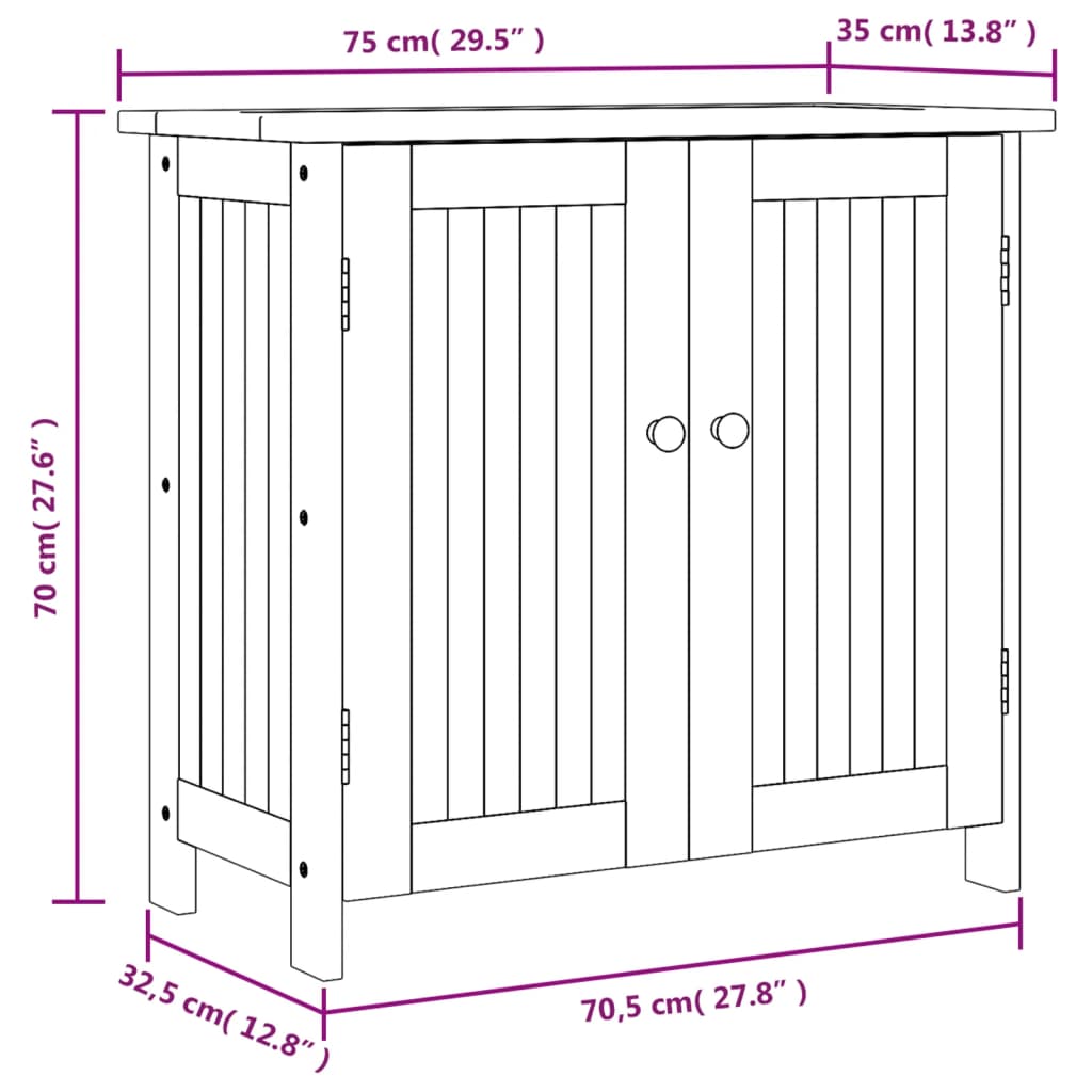 vidaXL Garden Cabinet 75x35x70 cm Solid Wood Acacia