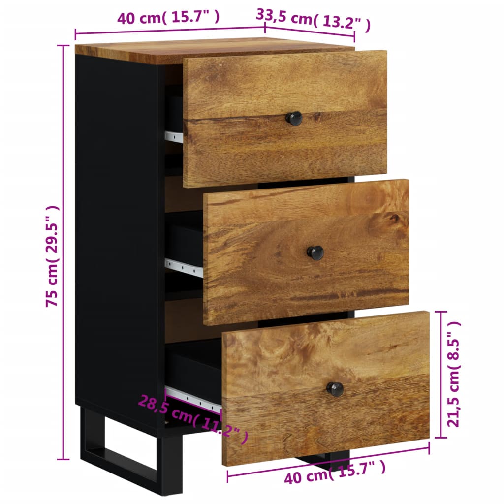 vidaXL Sideboard with 3 Drawers 40x33.5x75 cm Solid Wood Mango