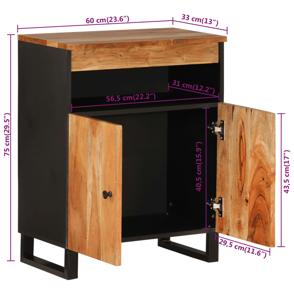 vidaXL Sideboard with 2 Doors 60x33x75 cm Solid Wood Acacia