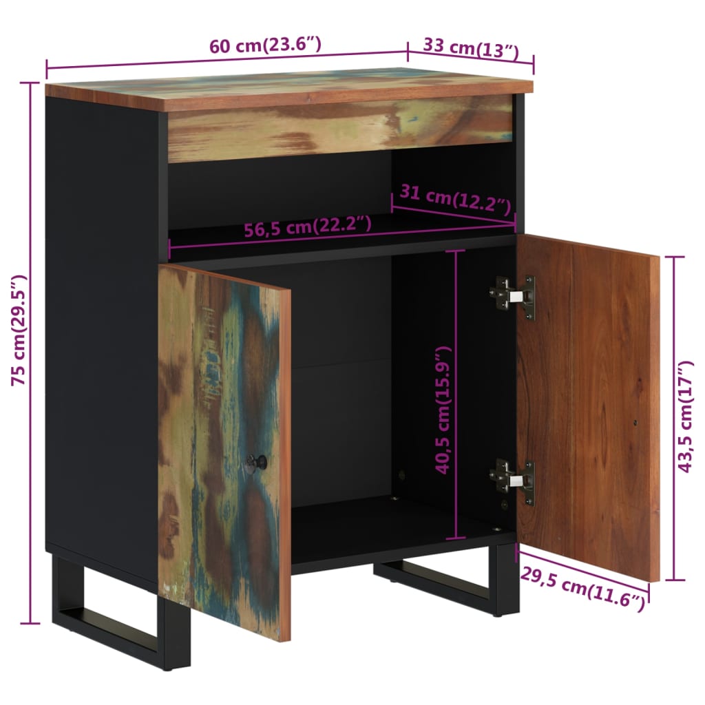 vidaXL Sideboard with 2 Doors 60x33x75 cm Solid Wood Reclaimed