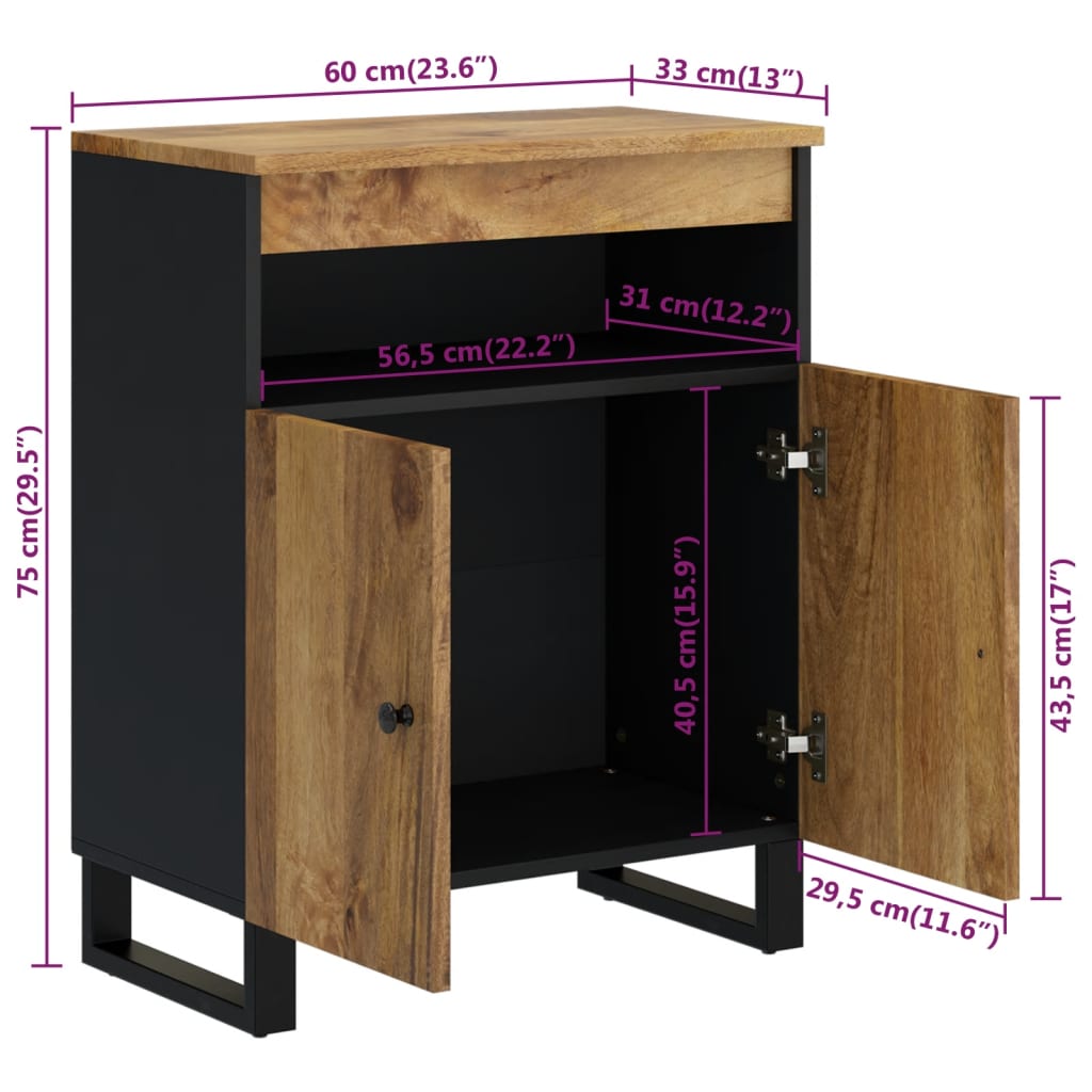 vidaXL Sideboard with 2 Doors 60x33x75 cm Solid Wood Mango