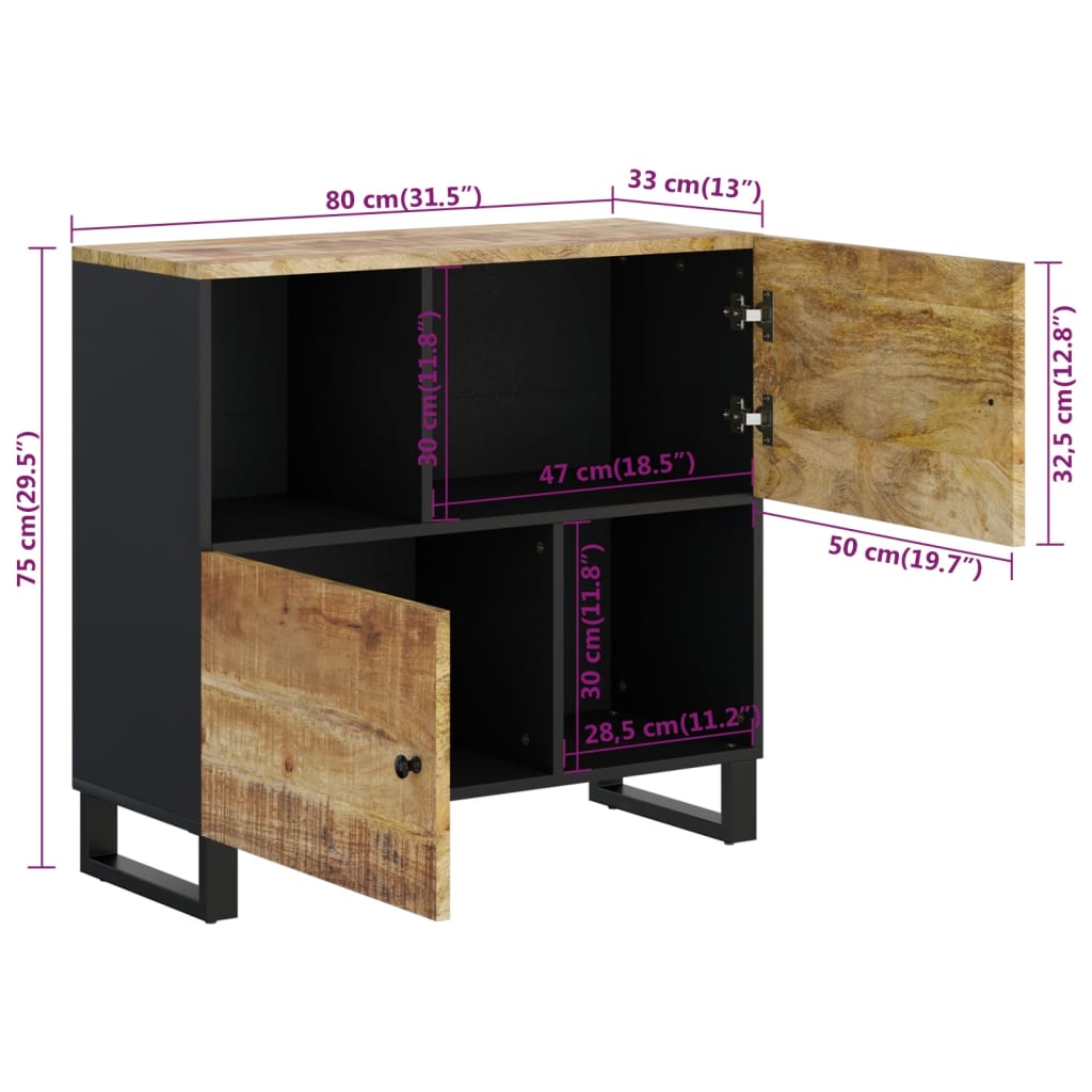 vidaXL Sideboard with 2 Doors 80x33x75 cm Solid Wood Mango