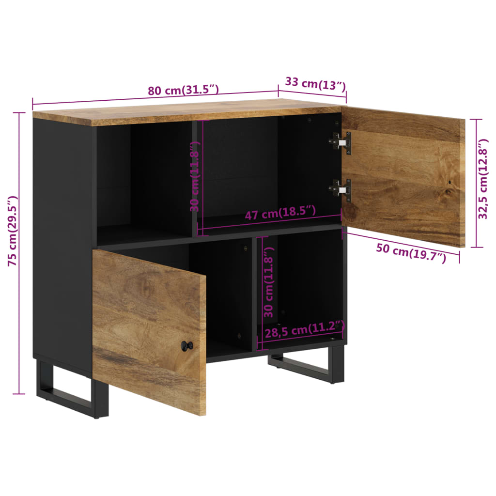 vidaXL Sideboard with 2 Doors 80x33x75 cm Solid Wood Mango