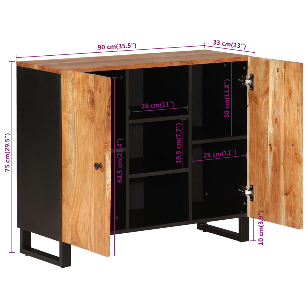 vidaXL Sideboard with 2 Doors 90x33x75 cm Solid Wood Acacia