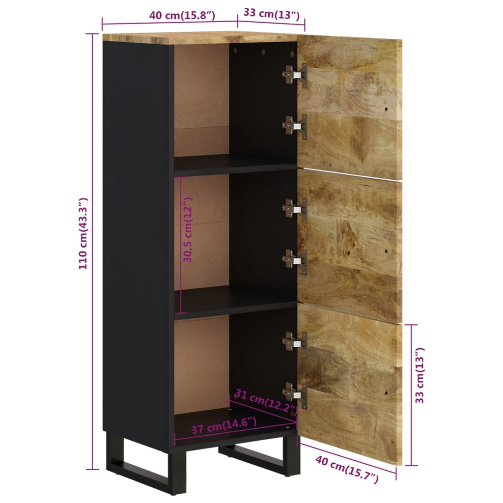 vidaXL Highboard with 3 Doors 40x33x110 cm Solid Wood Mango&Iron