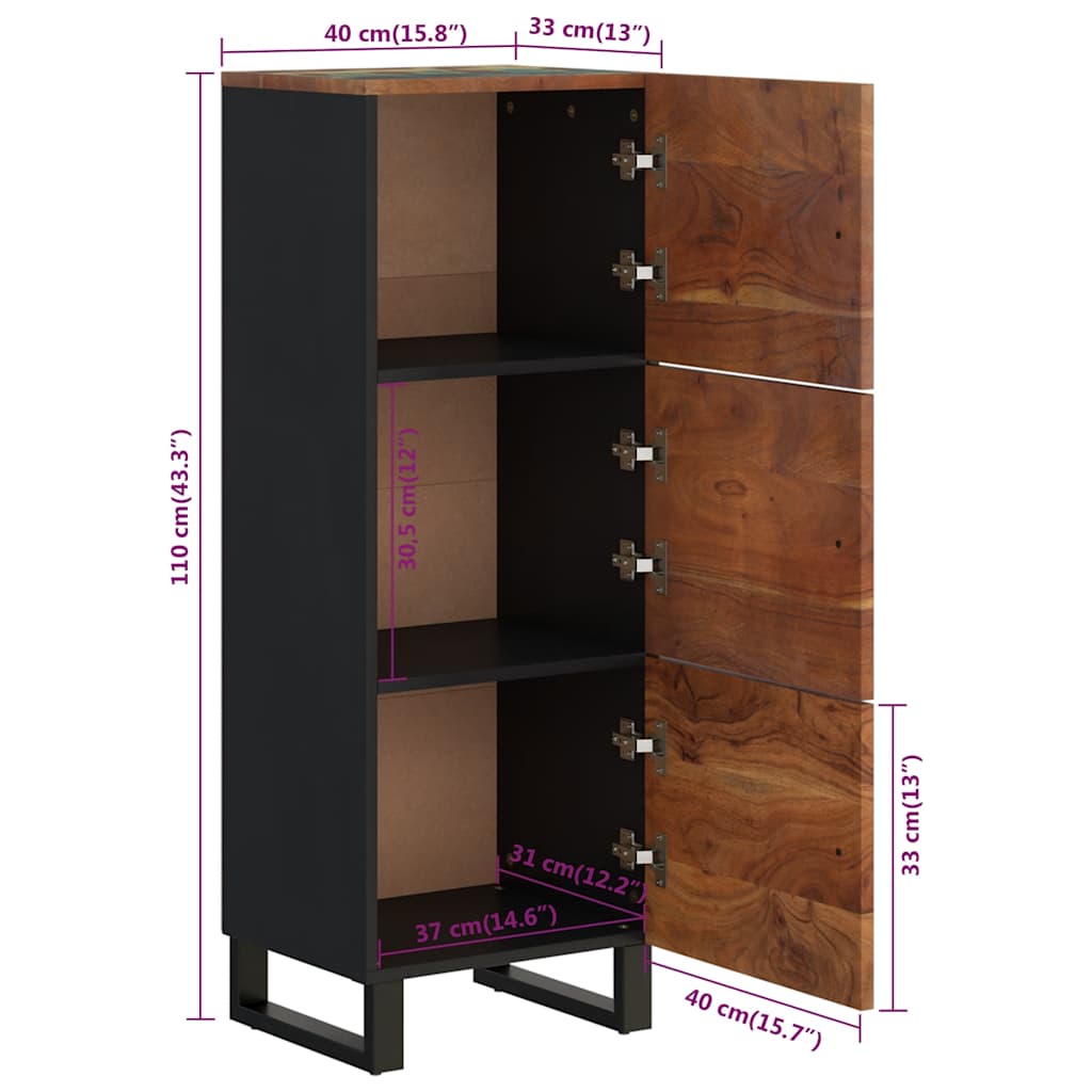 vidaXL Highboard with 3 Doors 40x33x110 cm Solid Wood Reclaimed&Iron