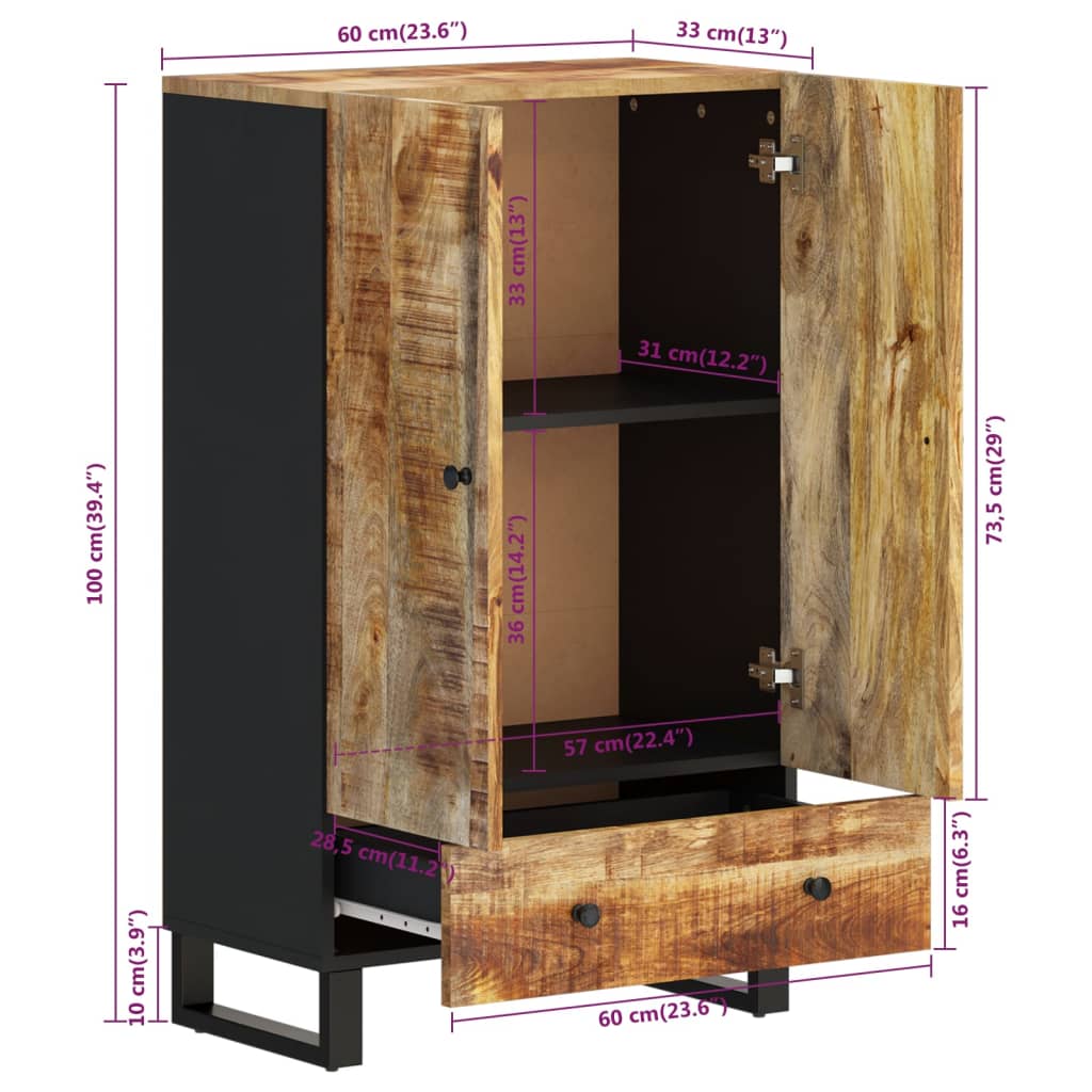 vidaXL Highboard with Drawer 60x33x100 cm Solid Wood Mango&Iron