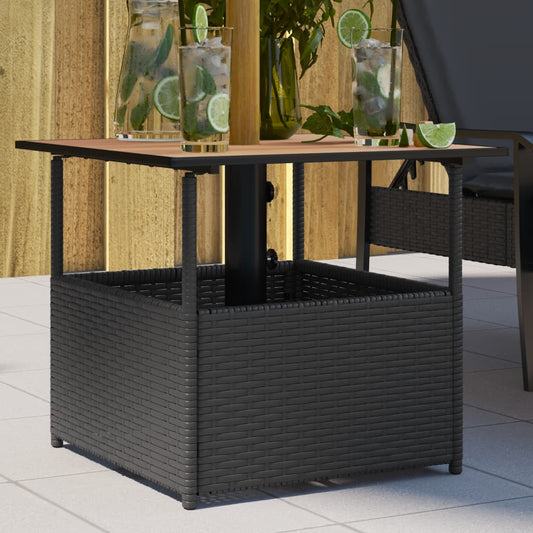 vidaXL Garden Table with Parasol Hole Black 55x55x46,5 cm Poly Rattan