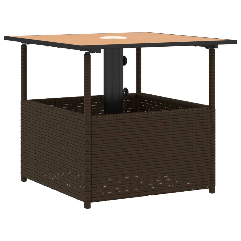 vidaXL Garden Table with Parasol Hole Brown 55x55x46.5 cm Poly Rattan