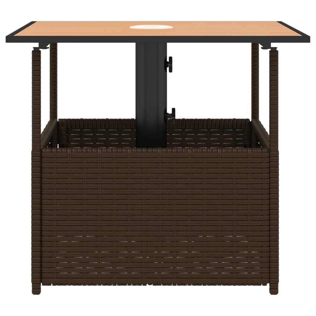 vidaXL Garden Table with Parasol Hole Brown 55x55x46.5 cm Poly Rattan