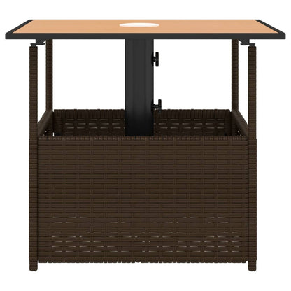 vidaXL Garden Table with Parasol Hole Brown 55x55x46.5 cm Poly Rattan
