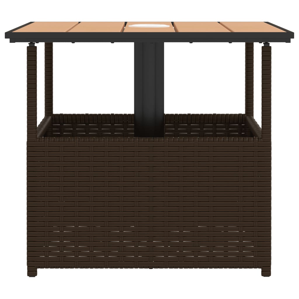 vidaXL Garden Table with Parasol Hole Brown 55x55x46.5 cm Poly Rattan