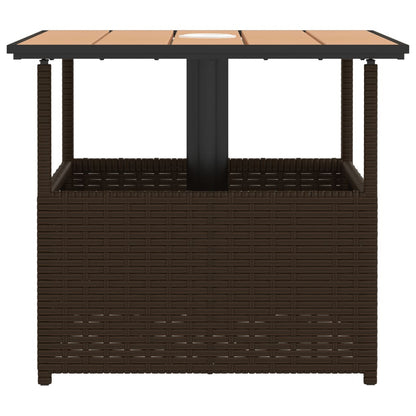 vidaXL Garden Table with Parasol Hole Brown 55x55x46.5 cm Poly Rattan