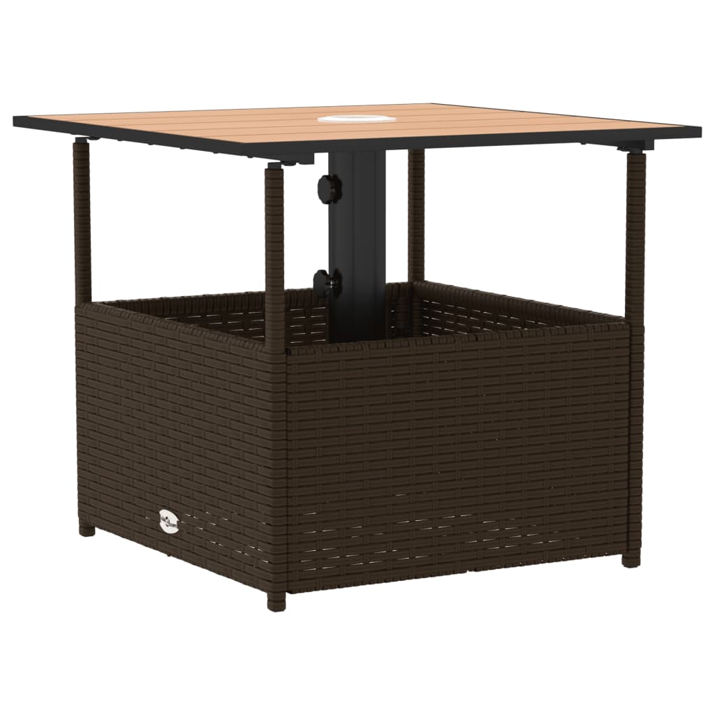 vidaXL Garden Table with Parasol Hole Brown 55x55x46.5 cm Poly Rattan