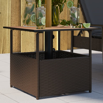 vidaXL Garden Table with Parasol Hole Brown 55x55x46.5 cm Poly Rattan