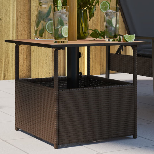 vidaXL Garden Table with Parasol Hole Brown 55x55x46,5 cm Poly Rattan