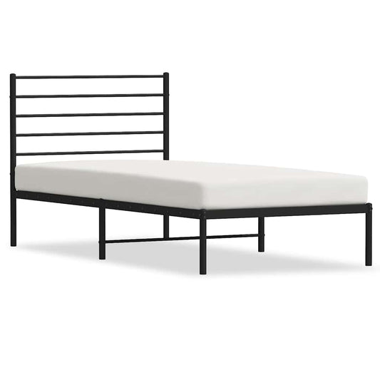 vidaXL Metal Bed Frame without Mattress with Headboard Black 75x190cm