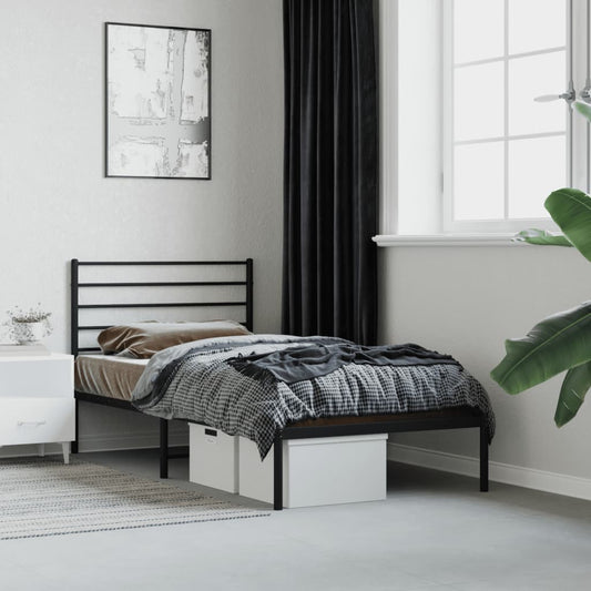 vidaXL Metal Bed Frame without Mattress with Headboard Black 90x200cm