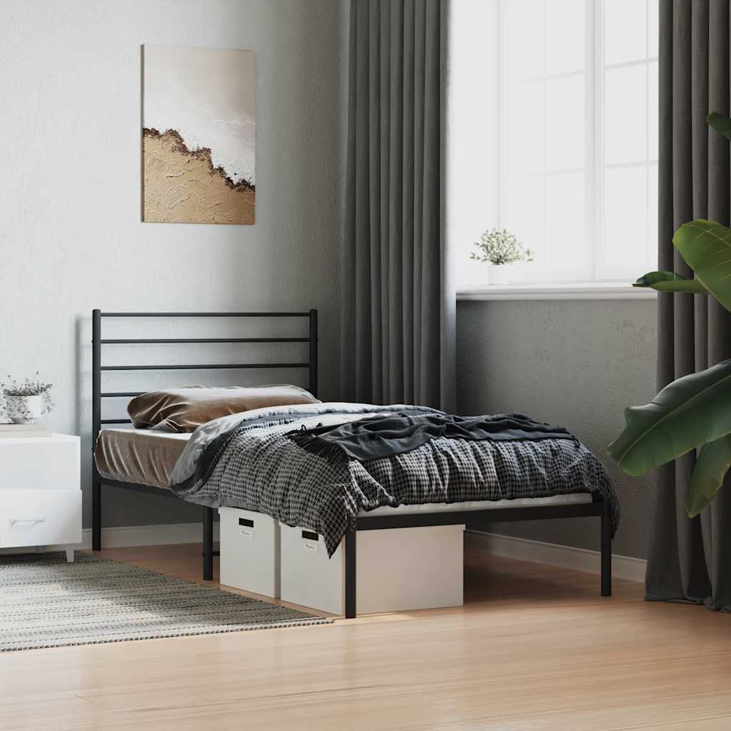 vidaXL Metal Bed Frame without Mattress with Headboard Black 107x203cm
