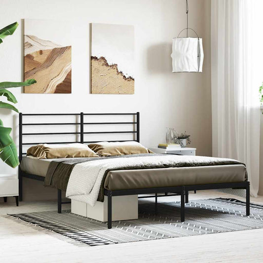 vidaXL Metal Bed Frame without Mattress with Headboard Black 120x190cm