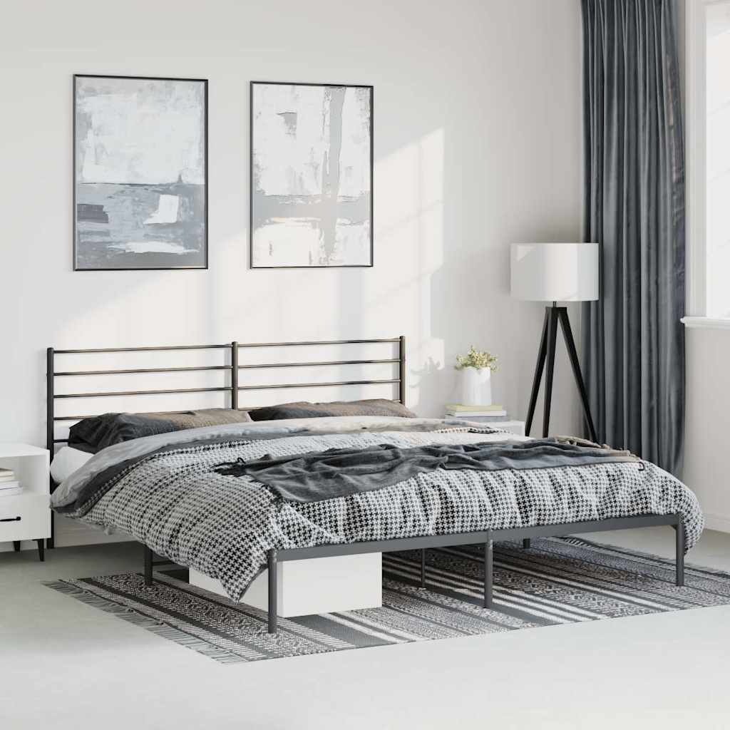 vidaXL Metal Bed Frame without Mattress with Headboard Black 183x213cm