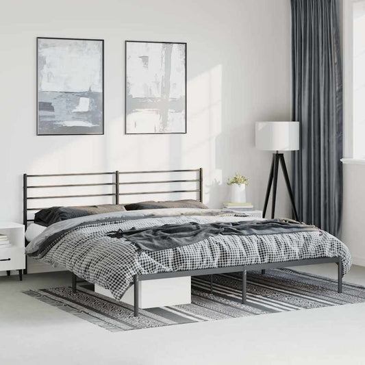 vidaXL Metal Bed Frame without Mattress with Headboard Black 183x213cm