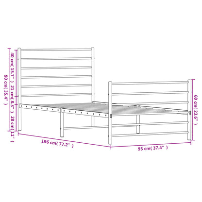 vidaXL Metal Bed Frame without Mattress with Footboard Black 90x190cm